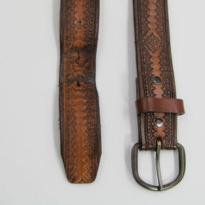 Vintage Tooled Leather Belt Size 42 USA Made Removable Buckle Western Style Full Grain Cowhide 1 3/8” Wide 47” Long