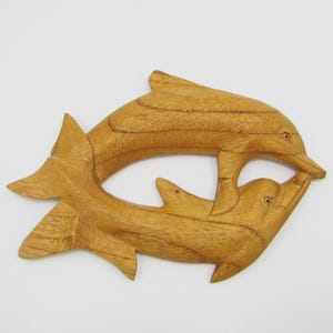 Hand-Carved Mother & Baby Dolphin Wall Art - Solid Wood Coastal Nursery Décor -  Beach House Nautical Accent 8x6