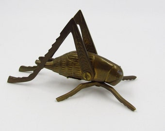 Vintage Solid Brass Grasshopper with Articulated Moveable Legs Figurine Paperweight 6"