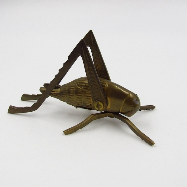 Vintage Solid Brass Grasshopper with Articulated Moveable Legs Figurine Paperweight 6"