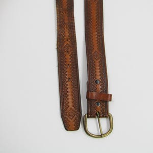 Vintage Tooled Leather Belt Size 44 USA Made Removable Buckle Western Style Full Grain Cowhide 1 3/8” Wide