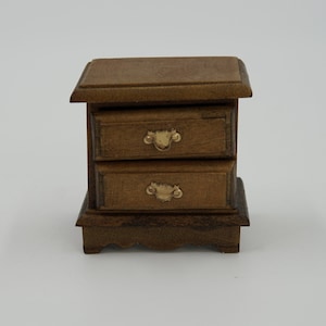 Vintage Miniature Wood Night Stand Bedside Cabinet End Table Two Drawer Chippendale Bedroom Furniture