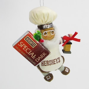 Vintage Kurt Adler Christmas Tree Ornament - Chocolatier in Baker Chef&#39;s Hat Holding Hershey&#39;s Special Dark Chocolate Candy Bar