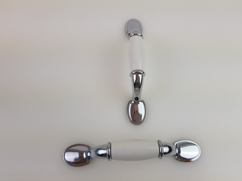 White And Silver Drawer Pull Handle Bar Pull 3 Inch Cabinet Etsy