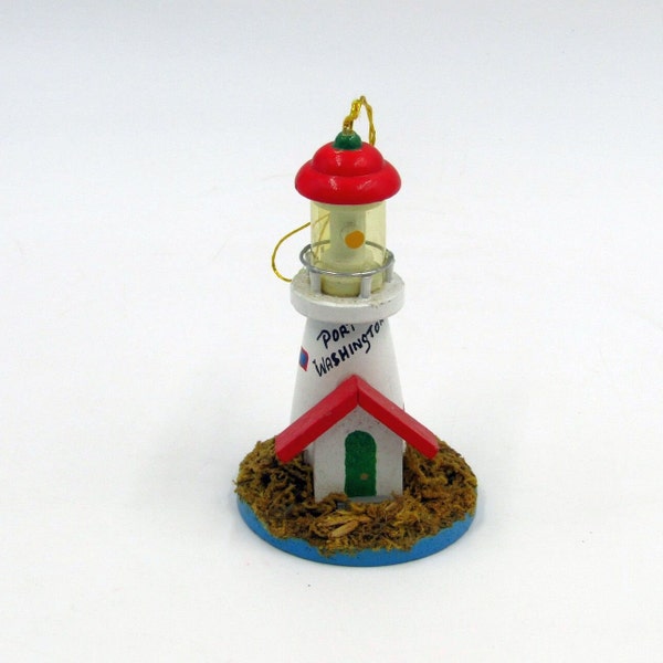 Vintage Kurt Adler Wood Light House Ornament Port Washington Light Station Building 1986 Historical