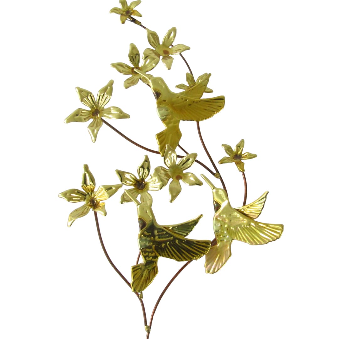 Vintage Metal Wall Art Decor Gold Flowers Hummingbird Copper Etsy