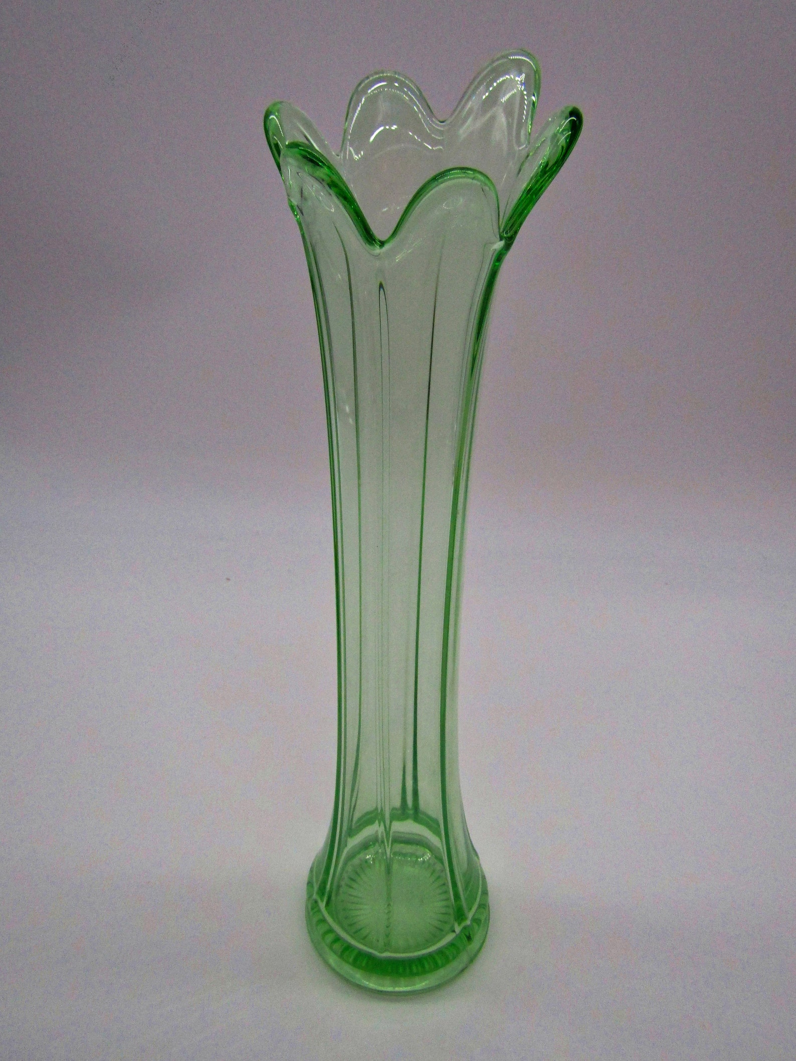 Long Stem Vase 12 inches Art Deco Handmade Green Glass Flower Etsy