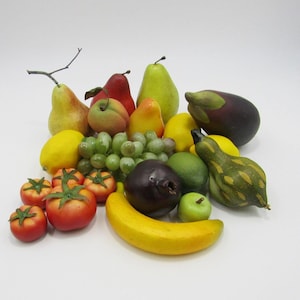 Artificial Fruit Vegetable Assortment 20pc Lot Set Pear Lemon Lime Dragon Fruit Tomato Peach Eggplant Squash For Props Crafts Centerpiece