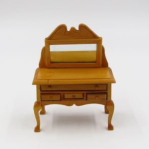 Vintage Miniature Vanity Mirrored Table Drawers Cabriole Legs Dollhouse Furniture Bedroom Dressing Room Makeup