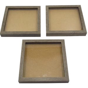 8 x 8  Frame Shadow Box 3 Piece Set Glass Display Case Gray Grain Finish