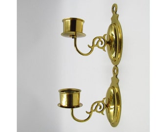 Pair Brass Wall Sconce Candle Holder Set Mounted Taper CandleStick Holders Hurricane Lamp Fixture Gold Accent Decor