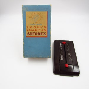 Midcentury Bakelite Address List Finder Art Deco Office Phone Number Contact Business Calling Card Rolodex Index Machine Age Prop