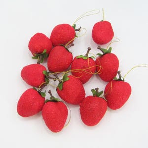 12 Vintage Red Strawberry Styrofoam Sugared Fruit Christmas Ornaments Decorations
