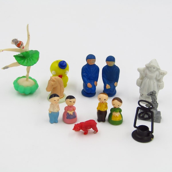 Vintage Lot Miscellaneous Miniature Figures and Lantern Parts 1 inch Man and Woman Statue Ballerina Cake Topper
