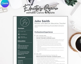 Educator Resume, Editable Canva Template, Teacher Resume Download, High School Resume, Middle School Resume