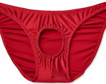 Exotische herenslip met open zakje: zandstof, bikini-ondergoed glanzend lycra