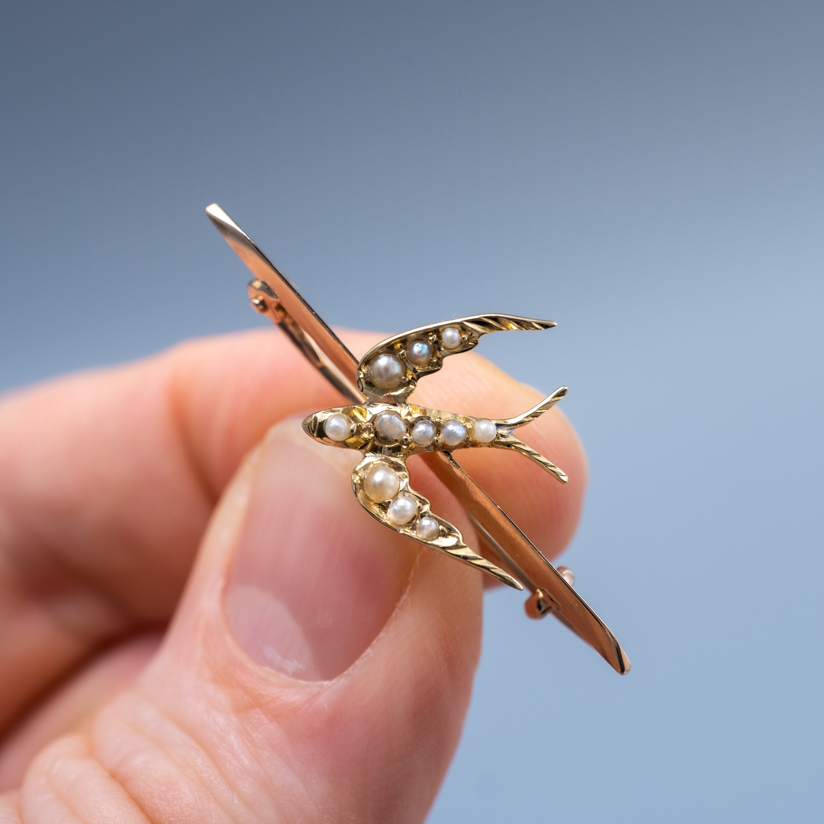 Antique Bird Brooch Pin 18k Gold Edwardian Swallow Jewellery - Etsy