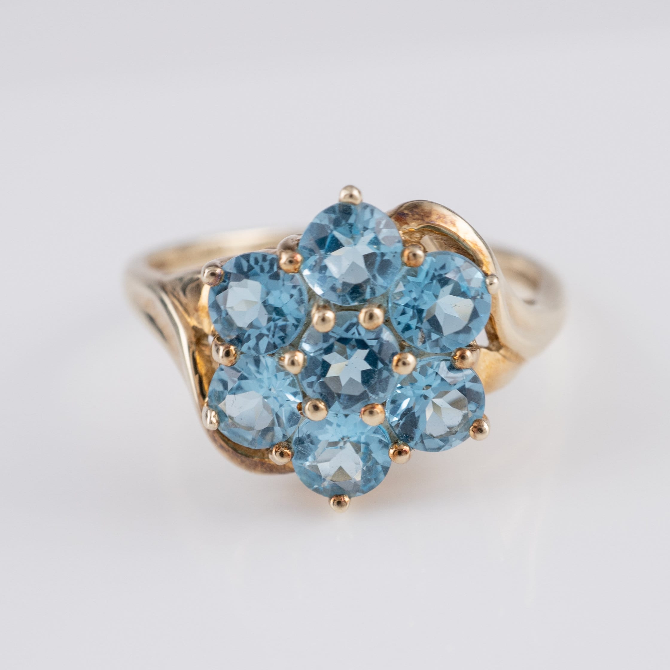 9ct Gold Swiss Blue Topaz Cluster Ring Size P Vintage Topaz Rings