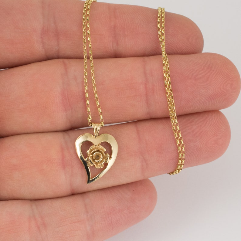 Rose Heart Pendant Necklace 9 Carat Yellow Gold