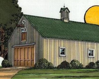 2 Arlington Barn & Garage Plans - Two Different Layouts - Complete Pole-Barn Building Plans Delivered by Instant Download