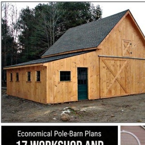 17 Workshop and Studio Barn Designs Seventeen Optional Layouts on Three Complete Pole-Barn Construction Blueprints image 2