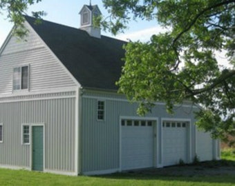 3 Three-Bay Car Barn Plans with Lofts - Three Different Sets of Economical Pole-Barn Building Plans