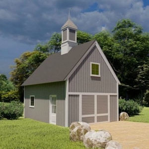 Barn Style Garage Plans - One-Bay Country Garage with Loft - Three Complete Sets of the Same Economical Pole Barn Building Plans