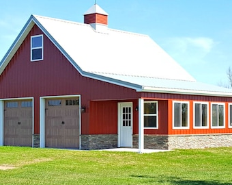 Pole-Barn Plans with Lofts - 12 Optional Layouts - Complete Construction Blueprints