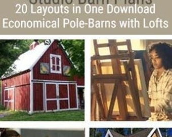 PDF Studio Barn Plans - 20 Layouts - Lofts - Economical Pole-Barn Construction - Instant Download - Hobby Shop Plans - Studio Plans