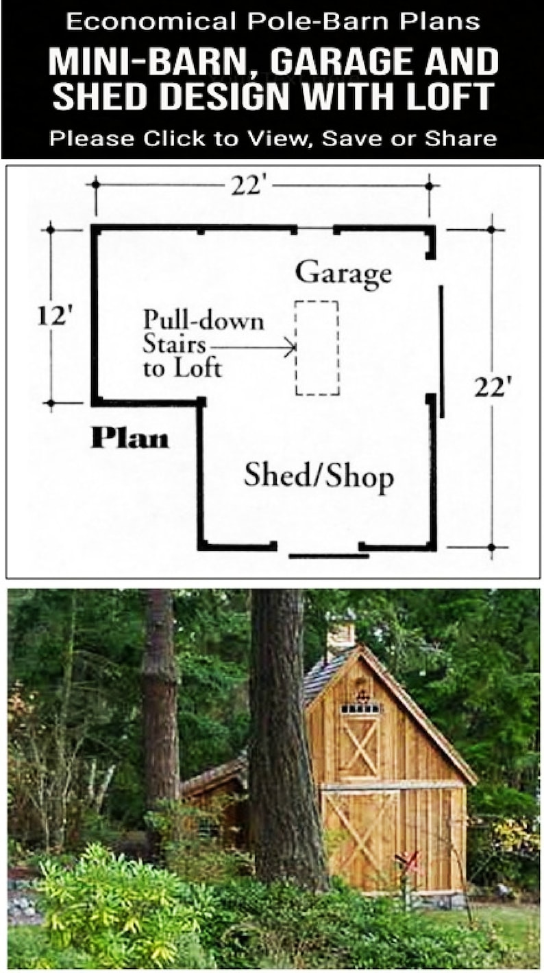 Candlewood Mini-Barn, Shed, Garage and Workshop 3 Complete Sets of Pole Barn Building Plans image 3