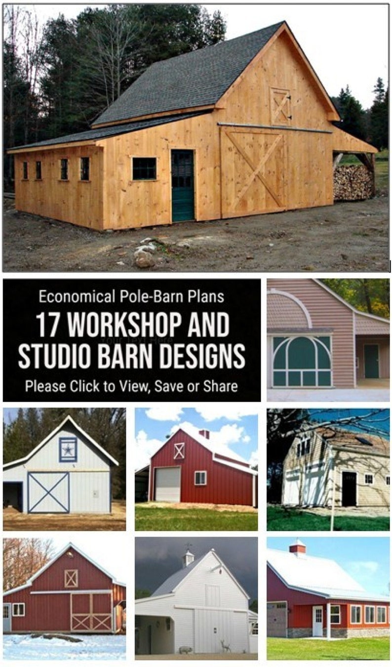 17 Workshop and Studio Barn Designs Seventeen Optional Layouts on Three Complete Pole-Barn Construction Blueprints image 2