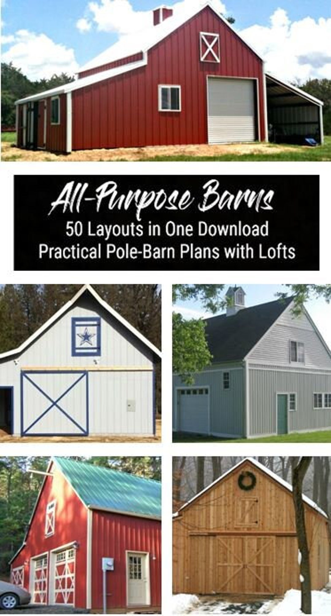 Allpurpose Barn Plans Instant Download Economical Polebarn