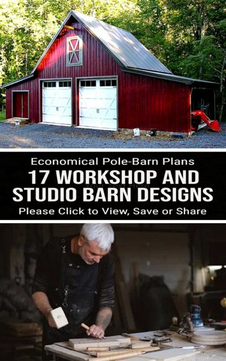 17 Workshop and Studio Barn Designs Seventeen Optional Layouts on Three Complete Pole-Barn Construction Blueprints image 5