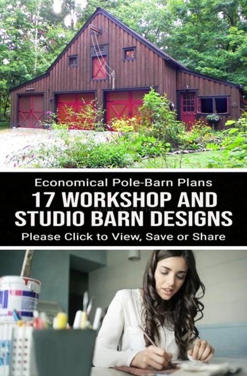17 Workshop and Studio Barn Designs Seventeen Optional Layouts on Three Complete Pole-Barn Construction Blueprints image 6