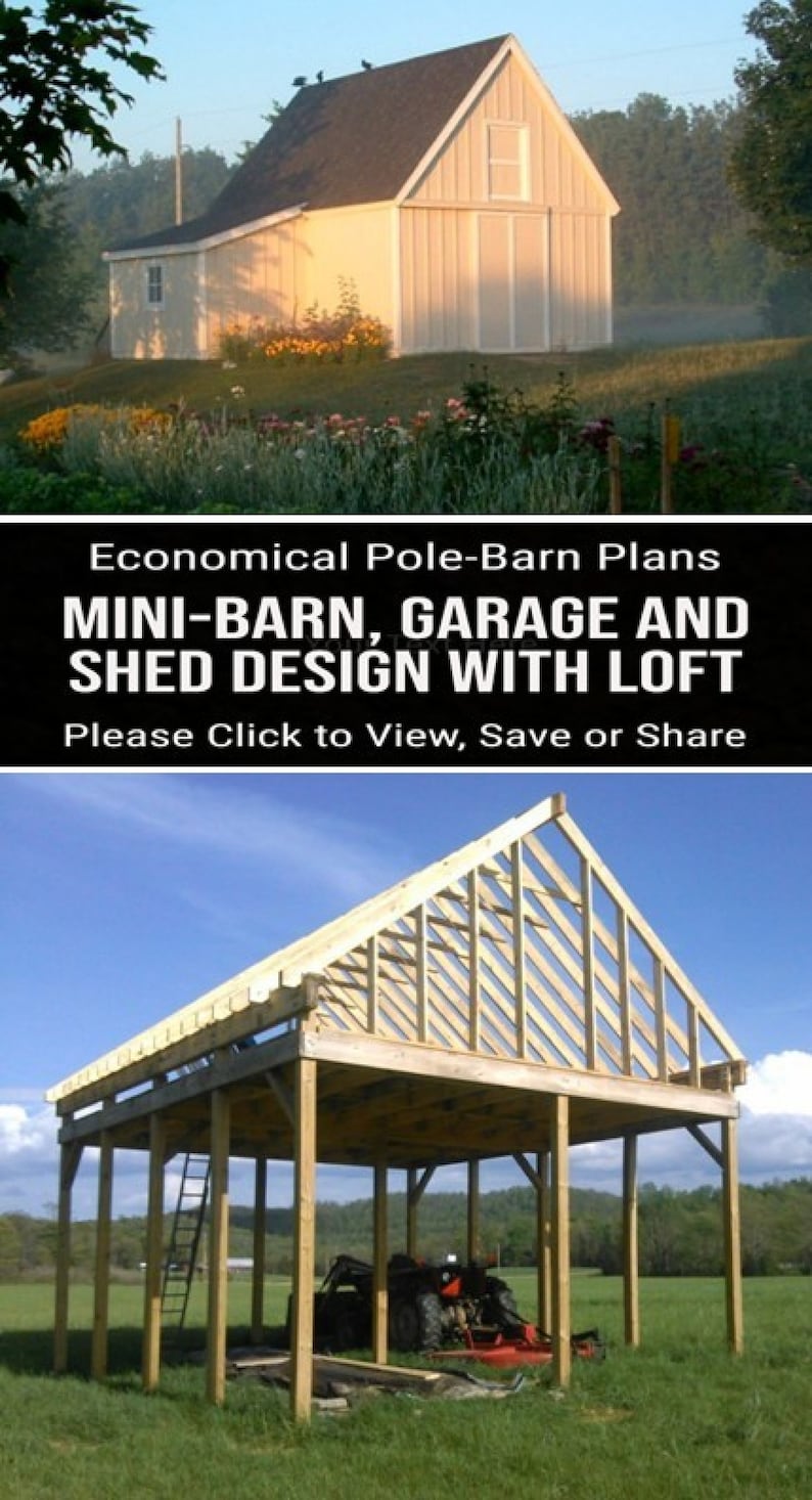 Candlewood Mini-Barn, Shed, Garage and Workshop 3 Complete Sets of Pole Barn Building Plans image 2