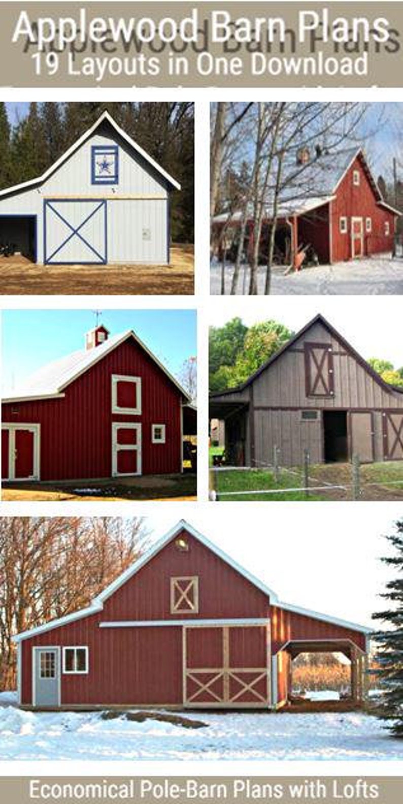 Applewood Pole-barn Plans – 19 Layouts - Garages - Car Barns - Horse ...