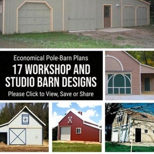 17 Workshop and Studio Barn Designs Seventeen Optional Layouts on Three Complete Pole-Barn Construction Blueprints image 3