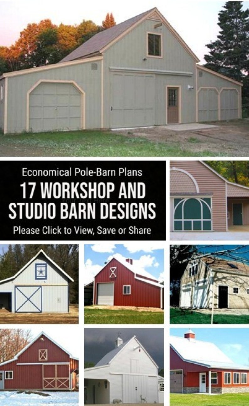 17 Workshop and Studio Barn Designs Seventeen Optional Layouts on Three Complete Pole-Barn Construction Blueprints image 3