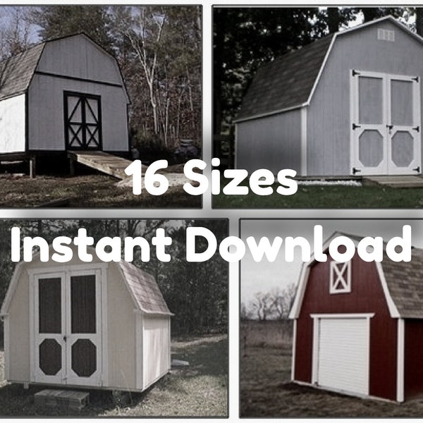 16 Do-It-Yourself Gambrel Roof Shed Building Plans - Inexpensive Instant Download PDF Plans for Easy, Economical Construction