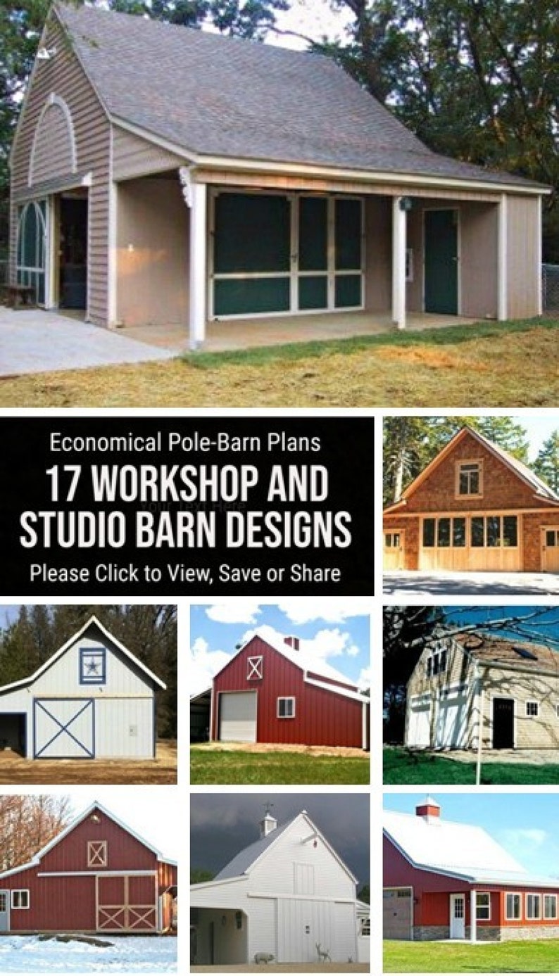 17 Workshop and Studio Barn Designs Seventeen Optional Layouts on Three Complete Pole-Barn Construction Blueprints image 4