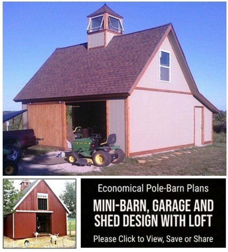 Candlewood Mini-Barn, Shed, Garage and Workshop 3 Complete Sets of Pole Barn Building Plans image 4