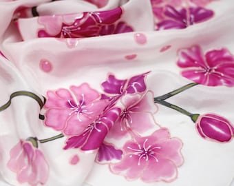 Hand Painted Cherry Blossom Silk Scarf Gift