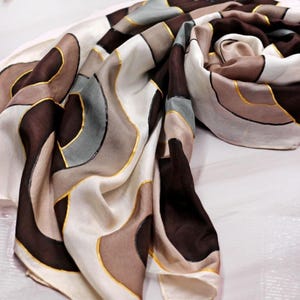 Gray and brown silk scarf, Hand painted silk scarf, 100% Silk scarf, Beige silk scarf, Gift for her, Gift for women