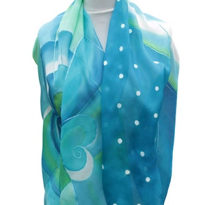 Turquoise silk scarf, Hand painted silk scarf, 100% Silk scarf, Blue silk scarf, Dot silk scarf, Gift for her, Gift for women,