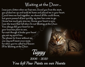 DIGITAL DOWNLOAD ONLY - Personalised Pet Cat Memorial File Download - Print at Home - Exclusive Waiting at the Door verse