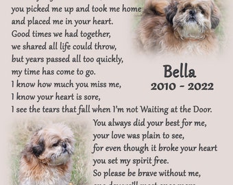 DIGITAL DOWNLOAD ONLY - Personalised Pet Dog Memorial File Download - Print at Home - Exclusive Waiting at the Door verse