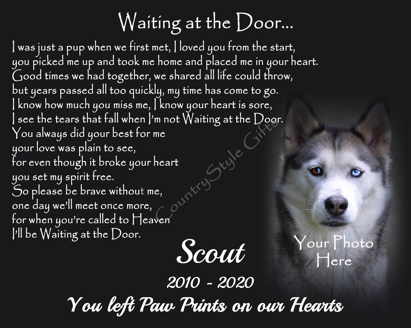 DIGITAL DOWNLOAD ONLY - Personalised Pet Dog Memorial File Download - Print at Home - Exclusive Waiting at the Door verse