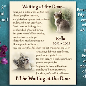 Personalized Cat Memorial Digital Download - Waiting at the Door Pet Loss Sympathy Keepsake Gift