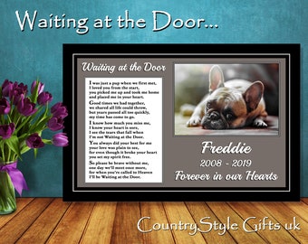 Pet Dog Personalised Photo Memorial Gift Rainbow Bridge Mounted Waiting at the Door verse - unframed