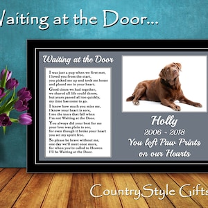 May include: A framed memorial print for a dog named Holly. The print features a photo of a brown Labrador Retriever, a poem about the dog's life, and the text "Holly 2006 - 2018 You left Paw Prints on our Hearts".